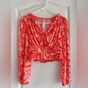 Anthropologie Red and Pink Floral Blouse